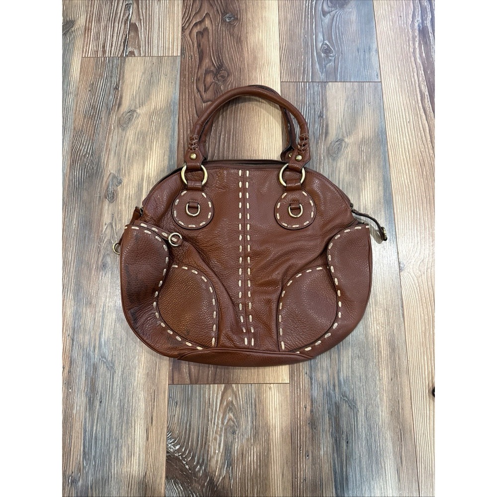 Cromia Genuine Leather Hobo Shoulder Bag With Embroidery Accents 12.5x17"